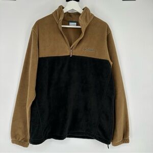 Columbia Brown Black 1/2 Zip Fleece Jacket Large Mens